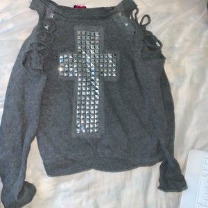 Gray cut out blouse with cross